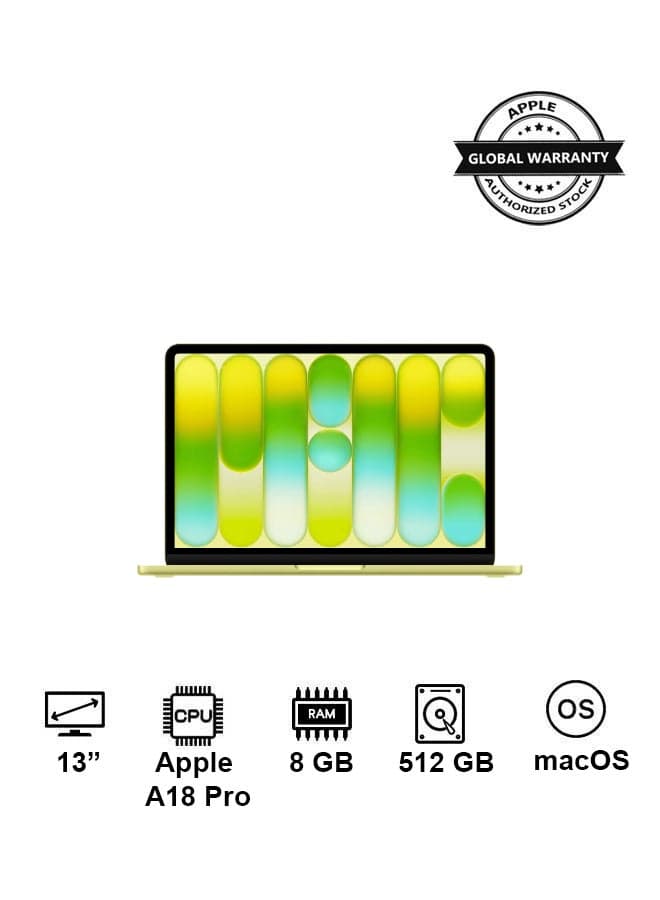 MacBook Neo | 13-Inch Display | A18 Pro, 6-core CPU, 5-core GPU, 16-core Neural Engine Processor | 8GB RAM | 512GB SSD| English Keyboard | International Version | Citrus