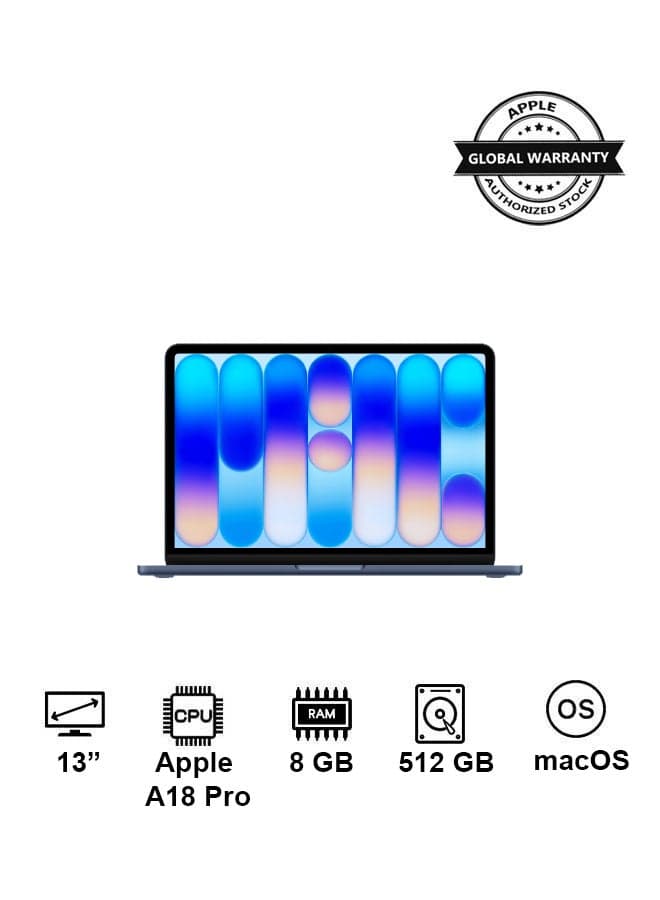 MacBook Neo | 13-Inch Display | A18 Pro, 6-core CPU, 5-core GPU, 16-core Neural Engine Processor | 8GB RAM | 512GB SSD| English Keyboard | International Version | Indigo